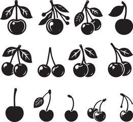 simple cherry black  silhouette vector set art illustration.