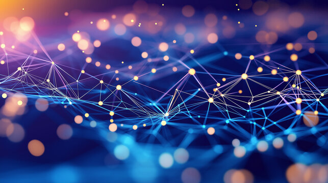 Digitales Netzwerk-Visualisierungskonzept mit vernetzten Lichtpunkten und Verbindungslinien