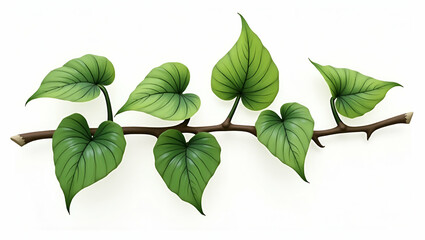 Flat Wild morning glory leaves jungle vines tropical plant isolated white background clipping path concept as Isolated white backdrop highlights jungle vines morning glory leaves tropical plants in  S