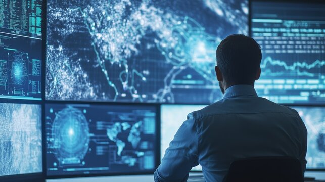 A machine learning engineer designing AI systems for natural disaster forecasting and warning systems, advanced disaster response facility with AI-powered systems predicting hurricanes, earthquakes