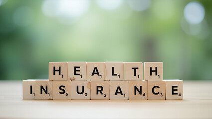 Wooden Blocks with Healthcare Icons: Symbolizing Health Insurance & Financial Planning