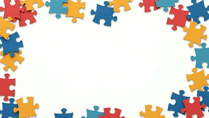 Bright and Colorful Autism Awareness Day Border Frame: Cute Vector Illustration Featuring Puzzle Pieces and Heart Symbol with Copy Space for Text - Perfect for Spreading Love and Awareness