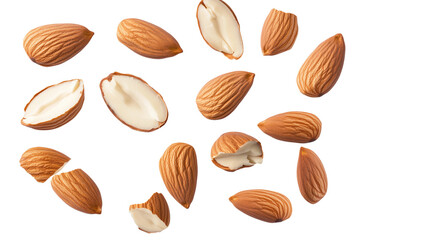 Sliced Almonds with Shell Fragments on Transparent Background