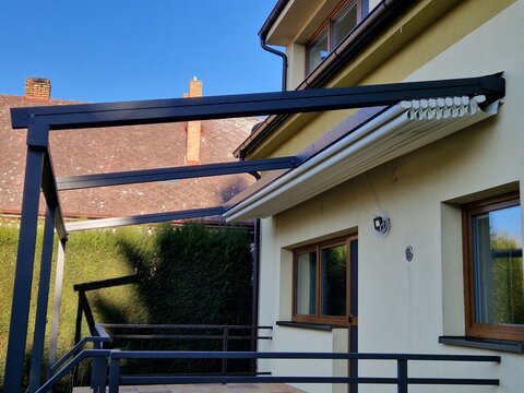aluminum pergola is best solution with sliding roof. Thanks to its properties, pergola can be installed on family houses, apartments, restaurants, cafe, hotel and other commercial use, white tense