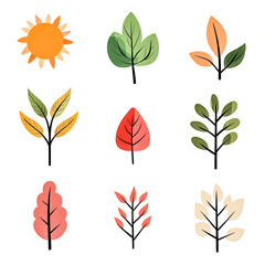 Obraz premium Sun and colorful leaves collection on transparent background