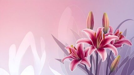 Obraz premium A colorful lily illustration with a soft pink color background.