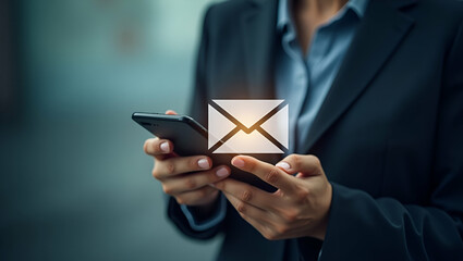 Closeup of Woman's Hand Using Smartphone with Email Icon for Productivity