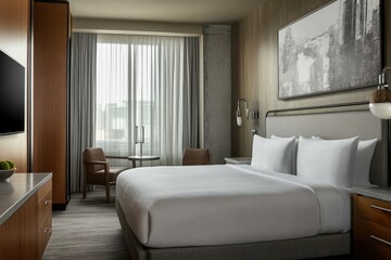 Modern Bedroom Interior With Bed Chairs and Large Window