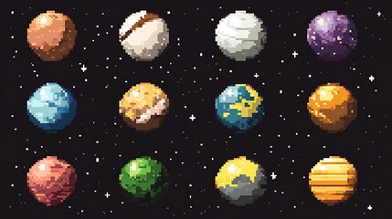 Pixel Art Planets Space Set. (1)