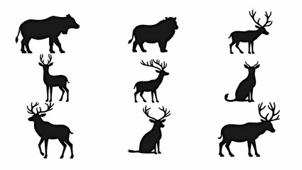 Naklejka premium Versatile Collection of Flat Vector Silhouettes of Animals on White Background - Ideal Wildlife Graphics for Various Design Applications and Creative Projects