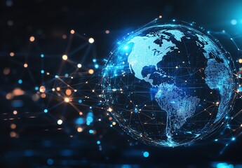 Fototapeta premium Global Network Connection with Digital Earth Technology and Glowing Light Effect