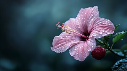 Dew-Kissed Hibiscus A Pink Flower in Soft Focus