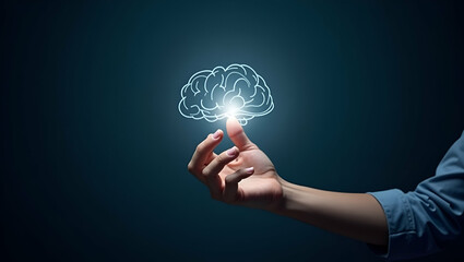 Flat Hand Showcasing Holographic Creativity Symbol: A Minimalist Illustration Representing Growth Mindset and Learning in a Smart Business Tone