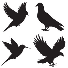 Obraz premium Bird Silhouette Vector Set, Flying, Perched And Hunting Birds, Wildlife And Nature Clipart.