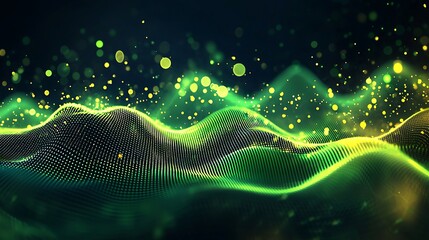 abstract background with line graph soft color ,random chart,left down to right up,random wave,down left to top right,yellow color and green soft light color and bokeh and shadow of each wave