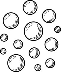 A simple illustration of various sized bubbles floating in the air, depicted in a minimalistic style with clean lines.