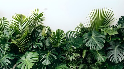 Frame of Vibrant Green Tropical Leaves on a Soft Background.