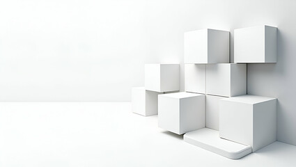 Stylized Geometry Blocks: Modern Tech Essence in Spacious White Isolation