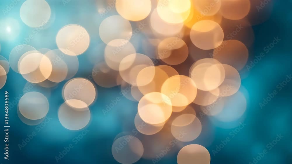 Wall mural abstract golden bokeh lights on teal background with blurred circular shapes creates an ethereal eff