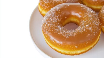 Delicious glazed doughnuts bakery food photography clean background close-up sweet indulgence