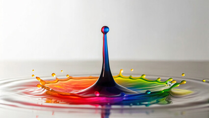 Colorful Water Splash with Droplet Crown in a Vibrant Rainbow Display