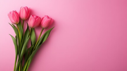 Beautiful Pink Tulips on Soft Pink Background for Spring and Floral Decoration or Gift Concept