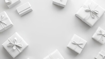 White Gift Boxes on White Background Minimalist Holiday Design