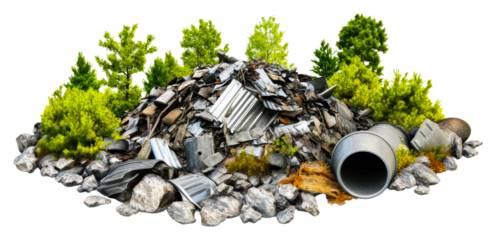 Waste management action industrial site debris natural surroundings cut out