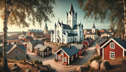 Naklejka premium Porvoo cathedral rising above charming finnish town at sunrise