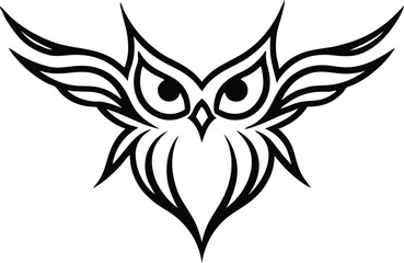 Tribal Owl Flat Design Black And White On White Background
