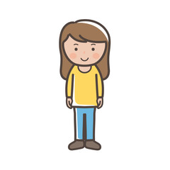 笑顔で正面を向く若いパンツルックの女性の全身イラスト