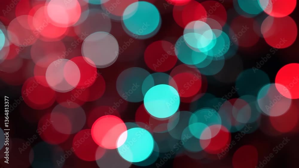 Wall mural abstract turquoise and crimson bokeh lights creating a festive shimmering background effect on dark 