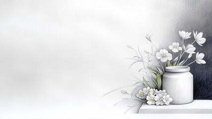 Fototapeta premium Elegant floral arrangement in white vase on pastel background, minimalist design.