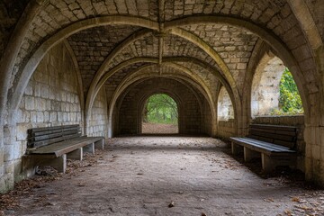 Naklejka premium A hidden dungeon beneath an abandoned castle, with decayed wooden beams and secret passages