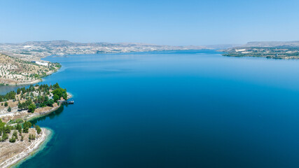 Aerial view of the magnificent dam scenery Birecik, Sanliurfa, Turkey