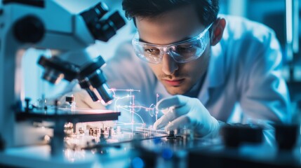 Fototapeta premium A quantum physicist developing quantum sensors for medical imaging, advanced physics lab with real-time quantum signal analysis and sensor calibration systems, Scientific style