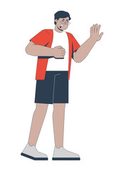 Angry middle eastern man fist clenched and raising hand 2D cartoon character. Heart attack symptom. Guy experiencing discomfort, pain flat vector person isolated on white. Spot illustration colorful