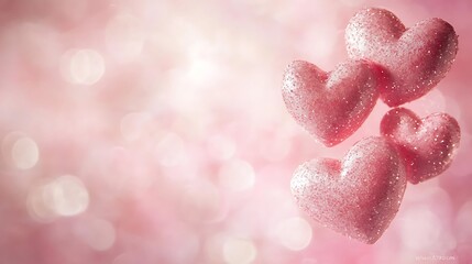 Pink hearts with bokeh background.