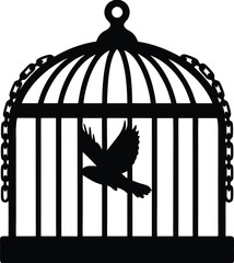 Fototapeta premium Bird in Cage Silhouette Vector - Freedom, Captivity, Escape, Symbolic Art