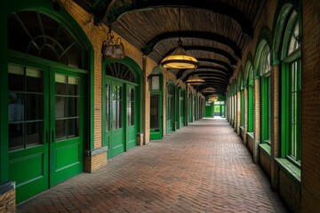 A mysterious abandoned market alley with torn and weathered awnings fluttering in the wind