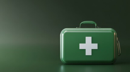 A green first aid kit sits on a plain green surface, showcasing its white cross symbol. This setup highlights the importance of readiness and safety in various situations