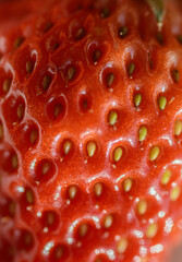 Natural looking fresh red strawberry - detail view.