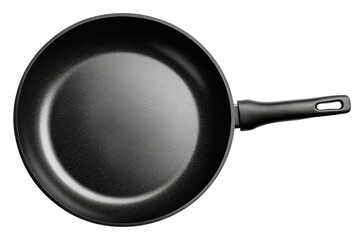 Cooking action with non-stick frying pan in kitchen environment cut out