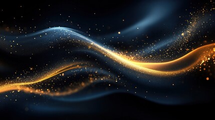 Obraz premium Abstract dark blue and gold particle-rich background.
