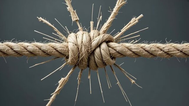 Close Up View Of Knotted Rope Against Grey Background Highlighting Texture And Detail