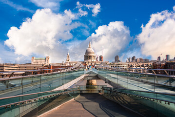 St.Paul's cathedral seen from Millennium bridge in London city, UK