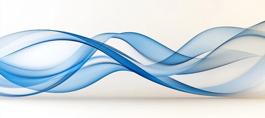 Abstract Blue Wave on White Background, Flowing Lines With Soft Gradients and Smooth Curves.