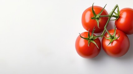 Fresh red tomatoes on white background showcasing simplicity and organic health benefits.