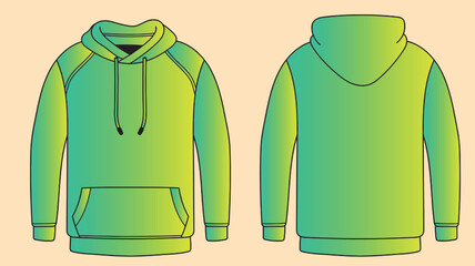 Streetwear Hoodie Fashion Mock-up Template Hoodie Unisex Sweatshirt Women Men Hoodie Vector Illustration Hoodie Sweatshirt Flat Technical Drawing Illustration