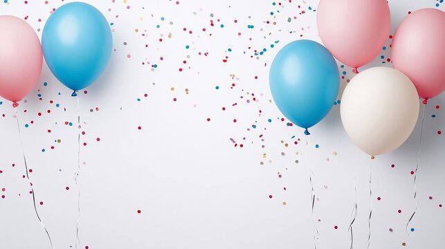 Celebratory Balloons and Confetti on a White Background for Festivities